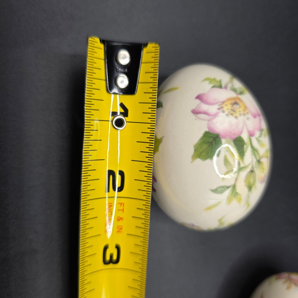 The Egg Lady Vintage Hand Painted Floral Ceramic Eggs Set of 2 Ivory Pink Yellow - Picture 7 of 9